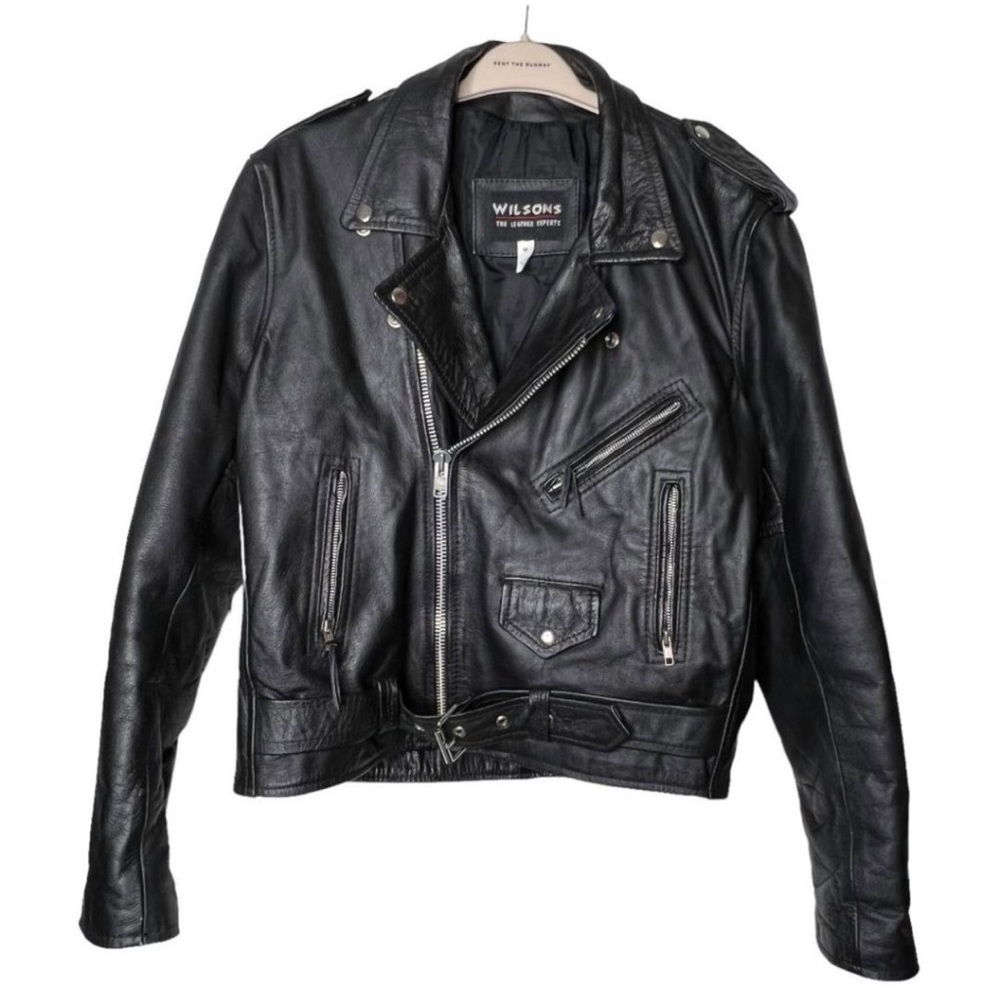 This killer Wilsons black leather biker jacket is ready for its next owner!